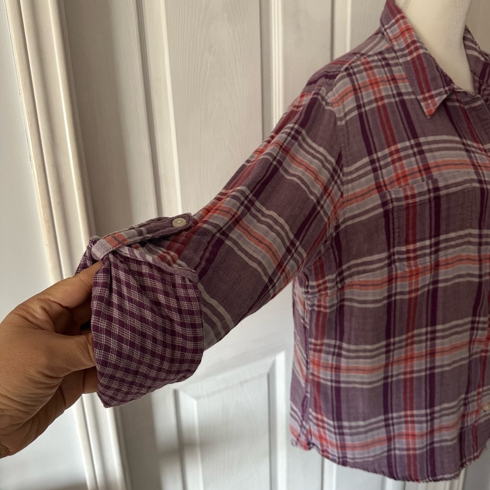 Plaid Button-Up Women's Top - Purple and Red XL Riders by Lee. EUC - Picture 5 of 6